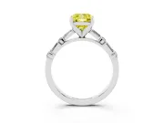 Fancy Yellow Cushion Cut Diamond Solitaire Set in Silver with Side Baguettes and Channel Set Band