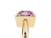 Fancy Pink Princess Cut Diamond Halo Engagement Ring Set in Yellow gold with Plain Split Shank and Prong Setting