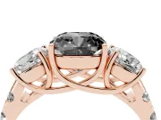 Cushion Cut Three Stone Engagement Ring Setting for a Black Center | Accented Shoulders | Rose Gold