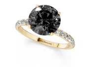 Round Pavé Solitaire Engagement Ring Setting for a Black Center | Fine Line Pavé Band | Yellow Gold