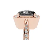 Radiant Cut Milgrain Halo Engagement Ring Setting for a Black Center | Side Stones | Rose Gold