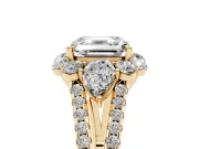 Asscher Cut Scalloped Halo Engagement Ring Setting | Pear Side Stones | Yellow Gold