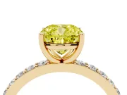 Fancy Yellow Cushion Cut Diamond Solitaire Set in Yellow gold with Round Pavé Band and Prong Setting