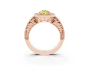 Fancy Yellow Pear Cut Diamond Halo Ring Set in Rose gold with Round Accent Halo, Pavé Band and Prong Setting