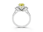 Fancy Yellow Three-Stone Round Cut Diamond Pavé Band Ring Set in White gold with Prong-Set Trio
