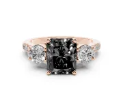Fancy Black Three-Stone Radiant Cut Diamond Pavé Band Ring Set in Rose gold with Prong-Set Trio
