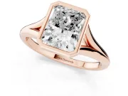 Radiant Cut Bezel Solitaire Engagement Ring Setting | V Split Shank | Rose Gold