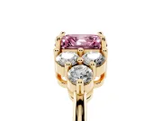 Asscher Cut Cluster Side Stone Engagement Ring Setting for a Fancy Pink Lab-Grown Diamond | Plain Band | Yellow Gold