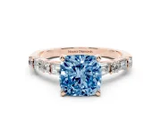 Cushion Cut Baguette Side Stone Engagement Ring Setting for a Fancy Blue Lab-Grown Diamond | Rose Gold