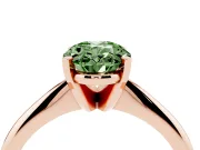 Fancy Green Oval Cut Diamond Solitaire Ring Set in Rose gold with Prong Setting on a Plain Round Band