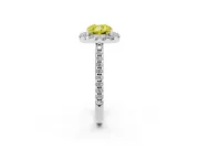 Cushion Cut Pave Halo Engagement Ring Setting for a Fancy Yellow Lab-Grown Diamond | Pave Band | White Gold