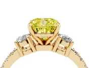 Cushion Cut Three Stone Engagement Ring Setting for a Fancy Yellow Lab-Grown Diamond | Pavé Band | Yellow Gold