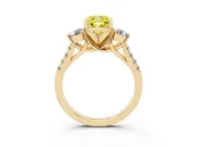 Fancy Yellow Three-Stone Cushion Cut Diamond Pavé Band Ring Set in Yellow gold with Prong-Set Trio