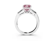 Fancy Pink Princess Cut Diamond Solitaire Ring Set in Silver with Tapered Baguette Side Stones and Prong Setting