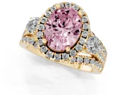 Oval Halo Split Shank Engagement Ring Setting for a Fancy Pink Lab-Grown Diamond | Round Side Stones | Yellow Gold