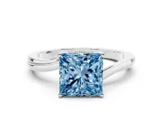 Fancy Blue Princess Cut Diamond Solitaire Twist Band Ring Set in White gold with Prong Setting