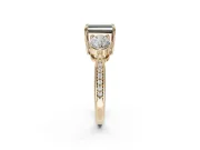 Fancy Black Emerald Cut Lab-Grown Diamond Three-Stone Ring Set in Yellow Gold with Channel-Set Band and Prong Setting