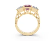 Princess Cut Three Stone Engagement Ring Setting for a Fancy Pink Lab-Grown Diamond | Beaded Shoulders | Yellow Gold