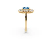 Princess Cut Floral Double Halo Engagement Ring Setting for a Fancy Blue Lab-Grown Diamond | Plain Band | Yellow Gold