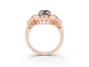 Fancy Black Oval Cut Diamond Milgrain Halo Ring Set in Rose gold with Split Shank