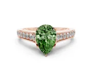 Pear-Shaped Graduated Pavé Engagement Ring Setting for a Fancy Green Lab-Grown Diamond | Rose Gold