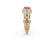 Fancy Pink Heart Cut Diamond Vintage-Inspired Milgrain Ring Set in Yellow gold with Accent Split Shank