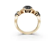 Round Three Stone Halo Engagement Ring Setting for a Black Center | Pavé Wave Band | Yellow Gold