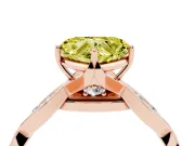 Fancy Yellow Heart Cut Diamond Twist Band Solitaire Ring Set in Rose gold with Leaf Prong Setting and Accent Stones
