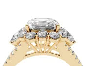 Asscher Cut Scalloped Halo Engagement Ring Setting | Pear Side Stones | Yellow Gold