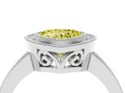 Fancy Yellow Heart Cut Diamond Halo Ring Set in Silver with Pavé Band and Milgrain-Edged Prongs