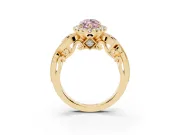 Marquise Vintage Halo Engagement Ring Setting for a Fancy Pink Lab-Grown Diamond | Bezel Shoulder Accents | Yellow Gold
