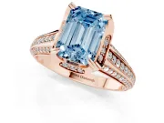 Fancy Blue Emerald Cut Diamond Pavé Split Shank Solitaire Ring Set in Rose gold with Prong Setting