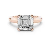 Asscher Cut Diamond Solitaire Ring Set in Rose gold with Prong Head and Smooth Polished Band