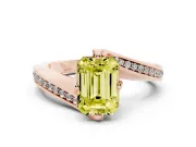 Emerald Cut Bypass Pavé Solitaire Engagement Ring Setting for a Fancy Yellow Lab-Grown Diamond | Angled Head | Rose Gold