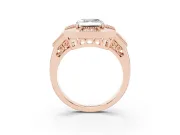 Asscher Cut Diamond Milgrain Halo Ring Set in Rose gold with Split Shank