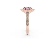 Fancy Pink Oval Cut Diamond Milgrain Floral Halo Engagement Ring Set in Rose gold with Pavé Band