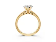 Heart-Shaped Engraved Solitaire Engagement Ring Setting | Milgrain Edges | Yellow Gold