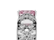 Emerald Cut Vintage Pave Engagement Ring Setting for a Fancy Pink Lab-Grown Diamond | Milgrain Edges | White Gold
