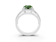 Round Halo Engagement Ring Setting for a Fancy Green Lab-Grown Diamond | Two-Row Pave Split Shank | Sterling Silver