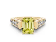 Emerald Cut Graduated Cathedral Engagement Ring Setting for a Fancy Yellow Lab-Grown Diamond | Side Stones | Yellow Gold