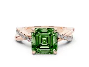 Fancy Green Asscher Cut Diamond Twist Band Solitaire Set in Rose gold with Pavé Accents and Prong Setting
