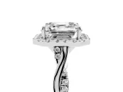 Asscher Cut Halo Engagement Ring Setting | Pavé Twist Band | Sterling Silver