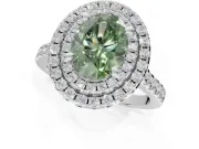 Fancy Green Oval Lab-Grown Diamond Double Halo Statement Ring Set in Sterling Silver with Pavé Band