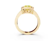 Fancy Yellow Cushion Cut Diamond Halo Ring Set in Yellow gold with Pavé Band and Milgrain-Edged Prongs