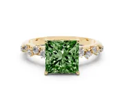 Fancy Green Princess Cut Diamond Cluster Solitaire Ring Set in Yellow gold with Prong Setting