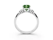 Fancy Green Three-Stone Cushion Cut Diamond Channel Set Ring Set in White gold with Bar Prongs