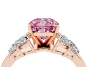 Fancy Pink Cushion Cut Diamond Cluster Leaf Design Ring Set in Rose gold with Prong Setting