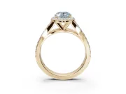 Oval Halo Pavé Engagement Ring Setting for a Fancy Blue Lab-Grown Diamond | Narrow Split Shank | Yellow Gold