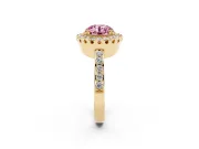 Round Vintage Milgrain Halo Engagement Ring Setting for a Fancy Pink Lab-Grown Diamond | Pierced Gallery | Yellow Gold