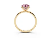 Fancy Pink Round Cut Diamond Solitaire Engagement Ring Set in Yellow gold with Prong Setting and Polished Band